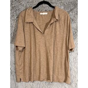 Jane + Delancey Brown Ribbed Collared Short Sleeve Pullover Shirt Top XL